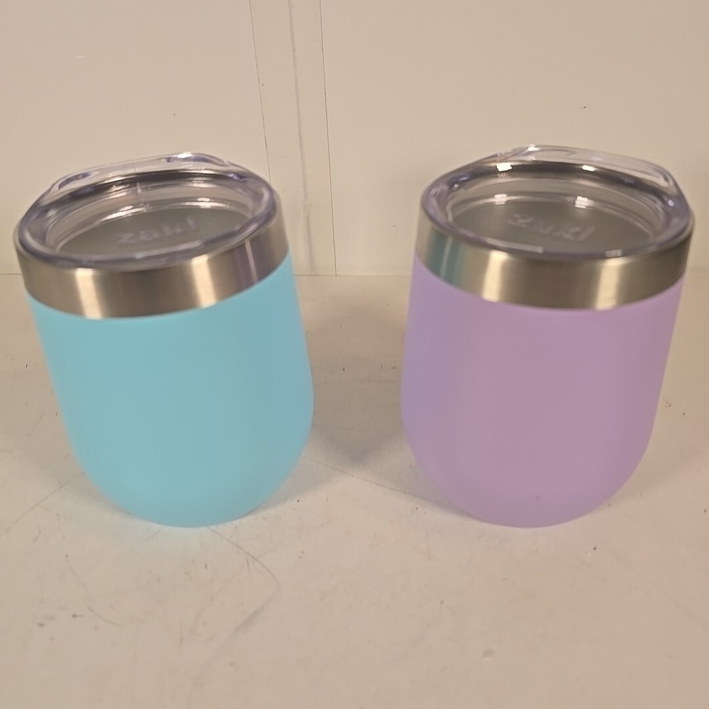 Zak Designs Double Wall Insulated Wine Tumblers with Lids Multicolor 2 Pack